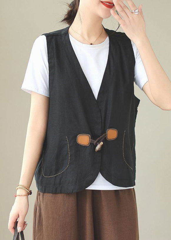 Loose V Linen Orange Neck Sleeveless Waistcoat Button