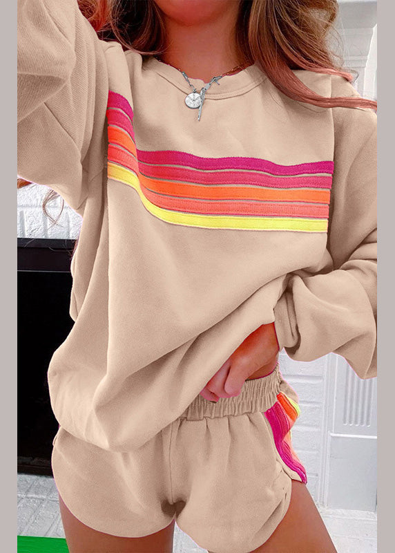 Shirt Pink Striped Set T And Two Shorts Loose Cotton Pieces