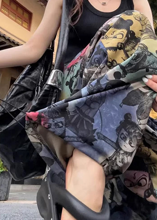 Drawstring Pockets Cotton Loose Print Summer Pants