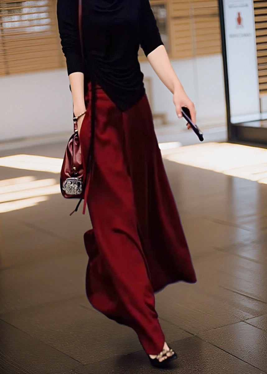 Summer Lace Waist Pockets Skirt Up High Loose Red