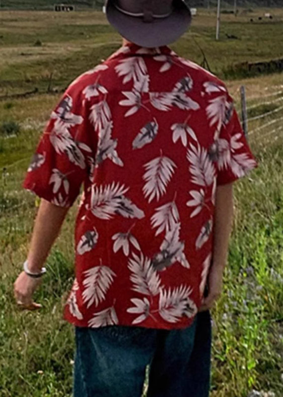 Peter Red Summer Print Loose Pan Collar Cotton Shirt Men Button