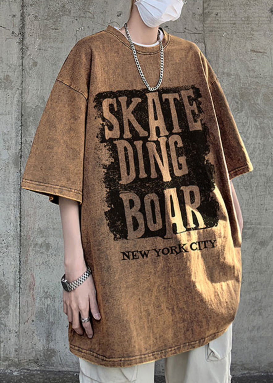 Letter Cotton O Loose Neck Men Shirt Half Rose Sleeve T