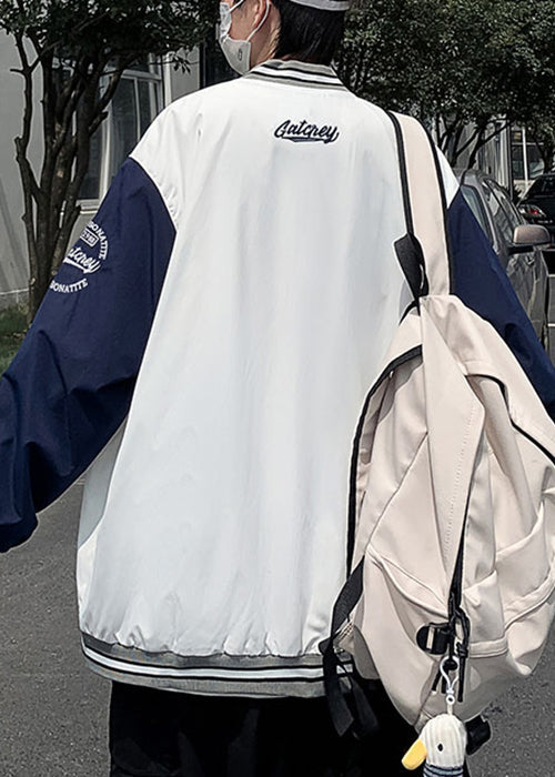 Loose White Button Letter Patchwork Cotton Mens Coats Spring TC009