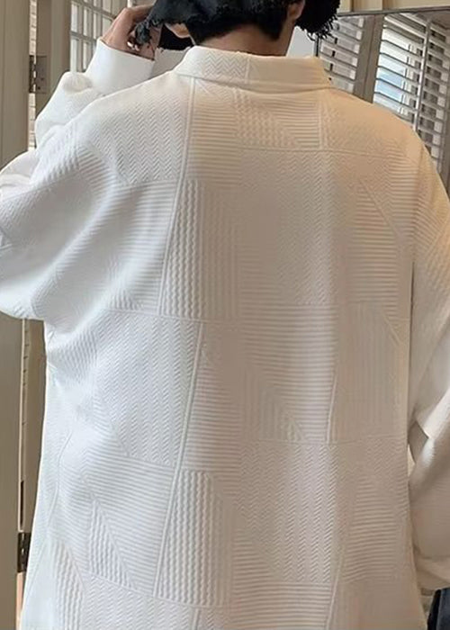 Loose White Zippered Letter Cotton Men Polo Sweatshirts Spring TC034