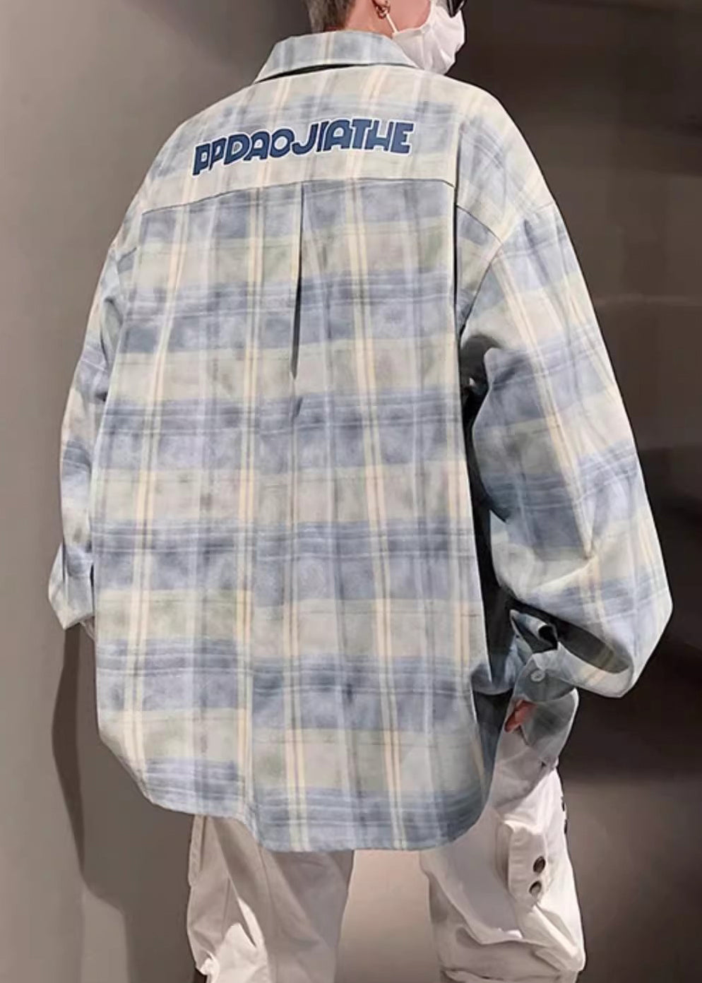 Loose Shirt Pockets Peter Men Pan Collar Plaid Yellow Cotton