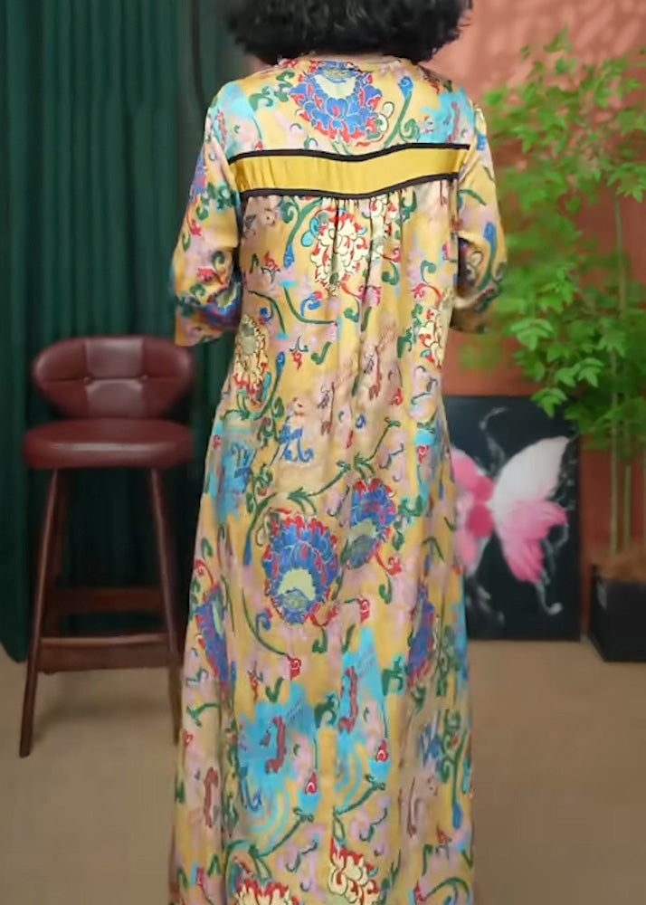 Dresses Cotton V Yellow Loose Summer Long Print Neck