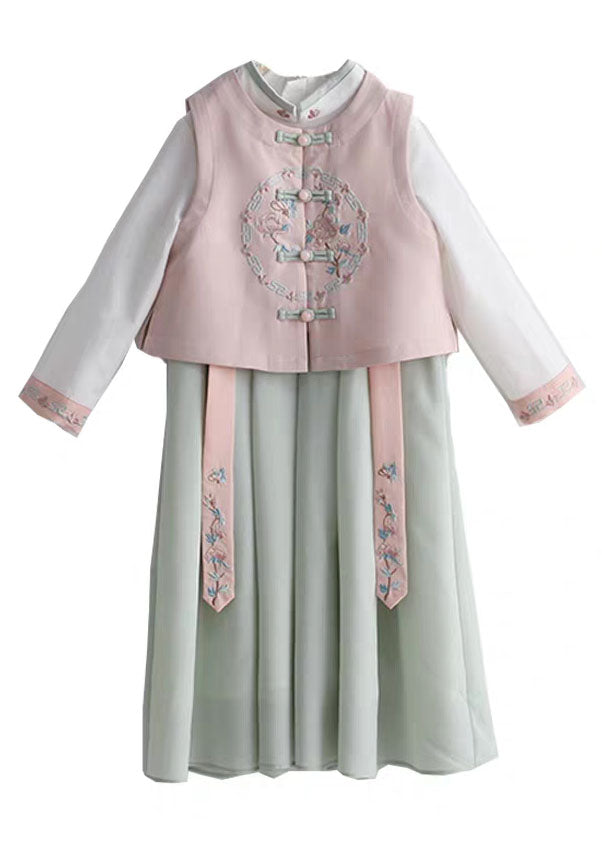 Pink And Waistcoat Chiffon Collar Lovely Girls Long Stand Dress
