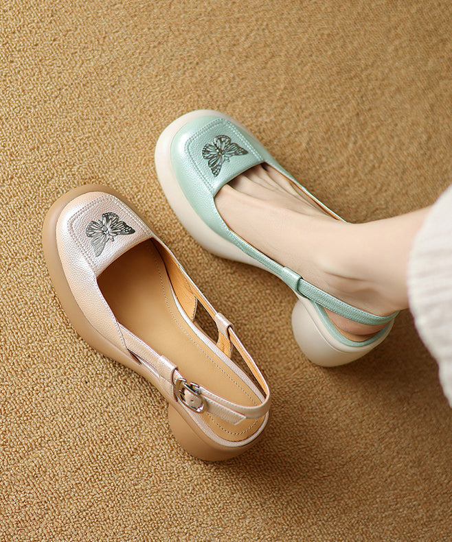 Green New Sheepskin Splicing Heel Mint Sandals Chunky