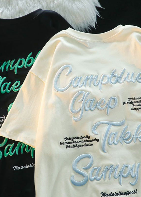 Men Apparel Modern Letter Shirts Cotton T Embroideried Apricot