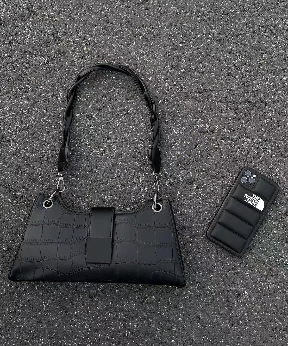 Modern Black Faux Leather Satchel Bag Handbag G188