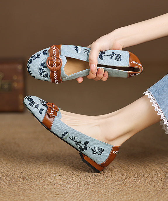 Feet Splicing Flat Embroidered Modern Blue Denim Shoes