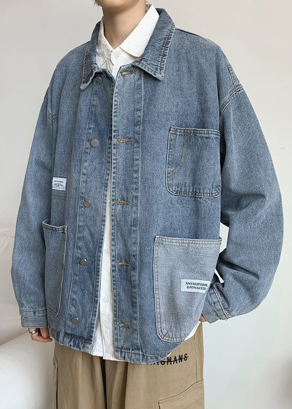 Coats Spring Mens Collar Modern Peter Denim Pockets Blue Pan
