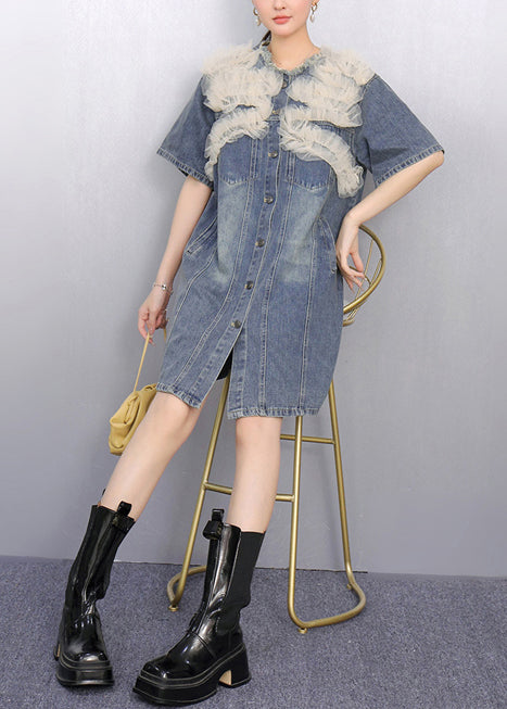 Modern Day Denim Patchwork Dress Blue Tulle Summer