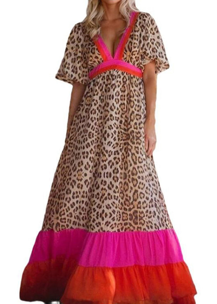 Print Modern Dress Leopard Patchwork Long Summer
