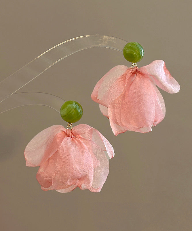 Pink Drop Earrings Petals Acrylic Chiffon Modern