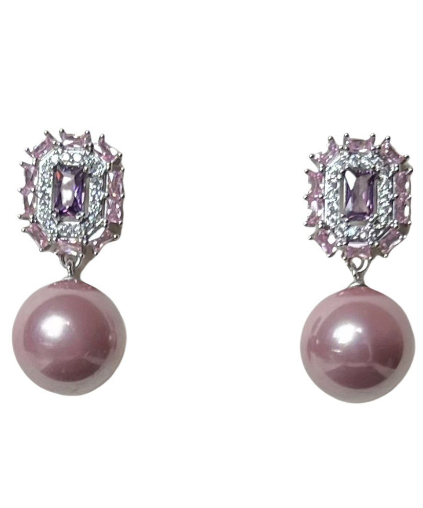 Modern Drop Earrings Zircon Crystal Pearl Purple Copper