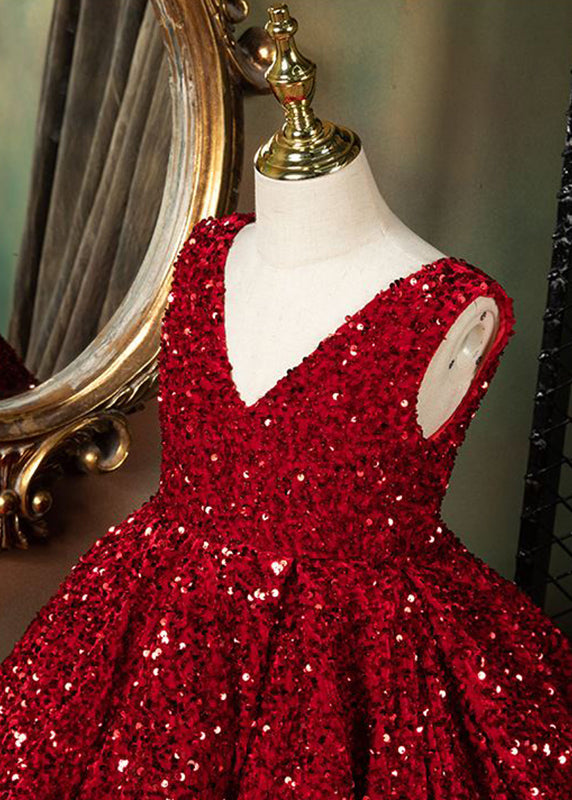 Patchwork Summer V Modern Neck Girls Long Red Dresses