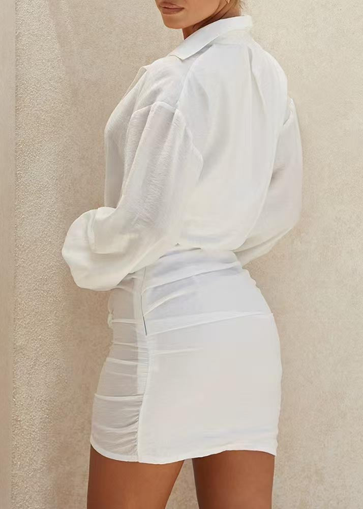 Modern V Dress Patchwork Summer Neck Mini Cotton Shirt White