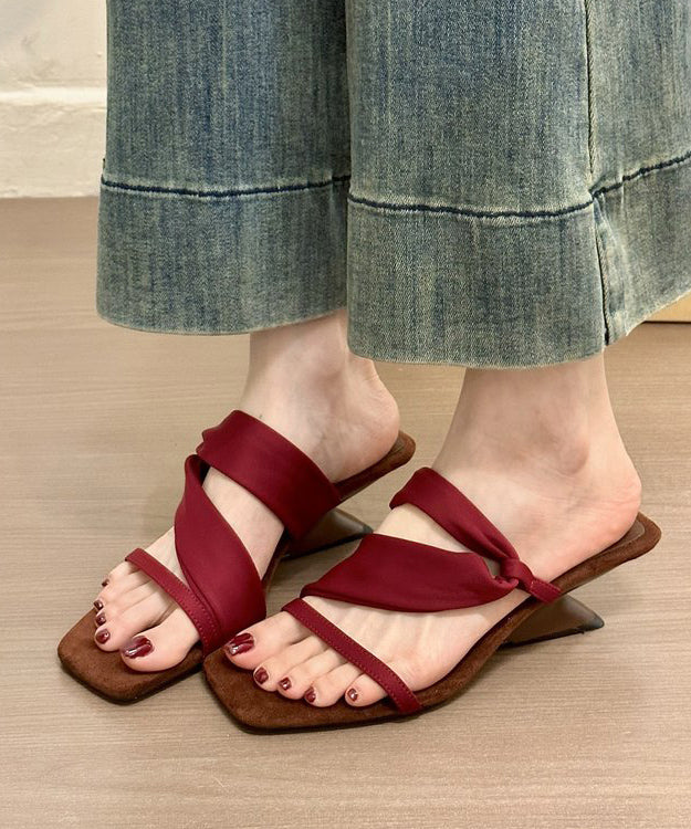 Boutique Sandals Slide Splicing Faux Wedge Mulberry Leather