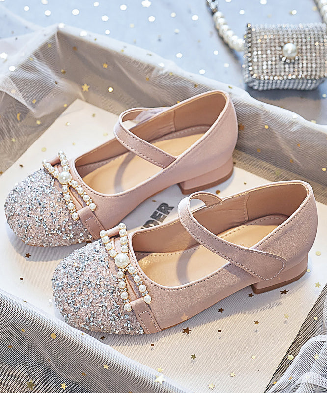 Flat Baby Leather Pink Bead Girls Shoes Nail Faux Buckle Zircon