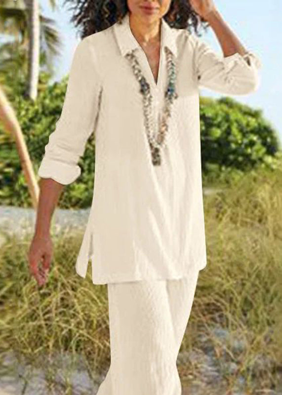 Pan Collar Pants Peter Two Khaki Natural Wide Leg Shirt And