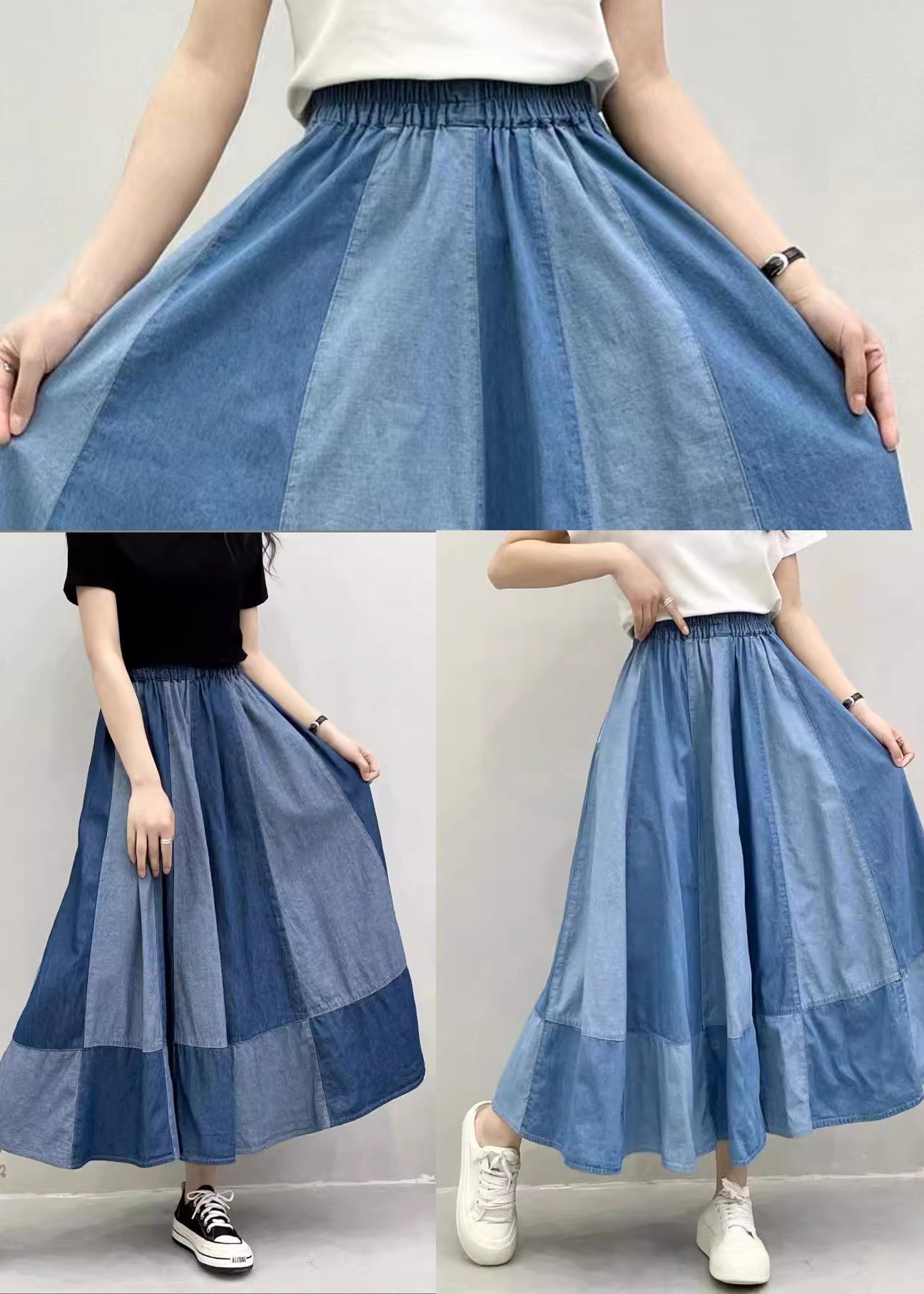 Patchwork Skirts Pant Exra Oversized Hem Summer Large Denim Navy