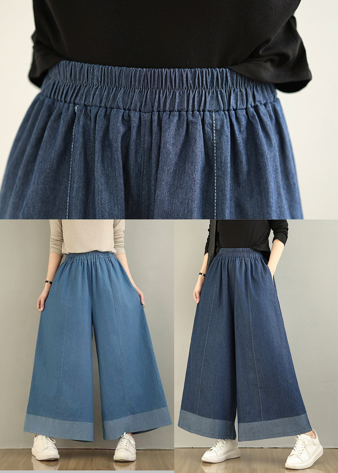 Patchwork Pants Summer Straight Denim Navy Oversized