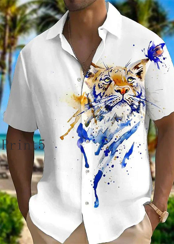 Summer Pan New Men Cotton Shirts Animal Print Collar Peter