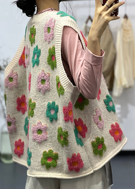Neue Aprikose O-Ausschnitt Jacquard Übergröße Baumwollstrickweste ärmellos OO009