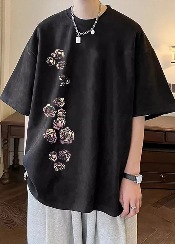 Mens Shirt Suede Cozy Apricot Half T Faux Sleeve Print New Neck O