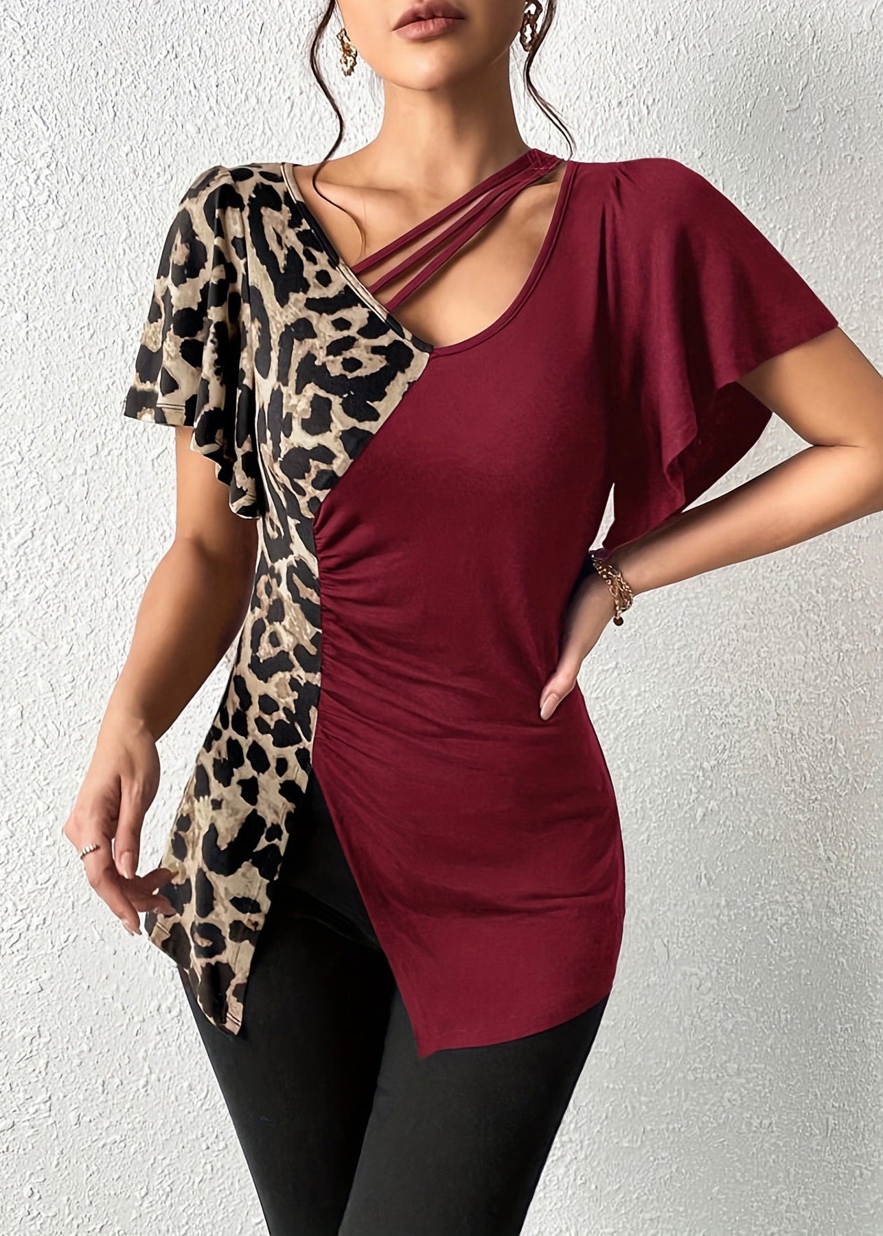 New Green Butterfly Tops Army Patchwork Cotton Asymmetrical