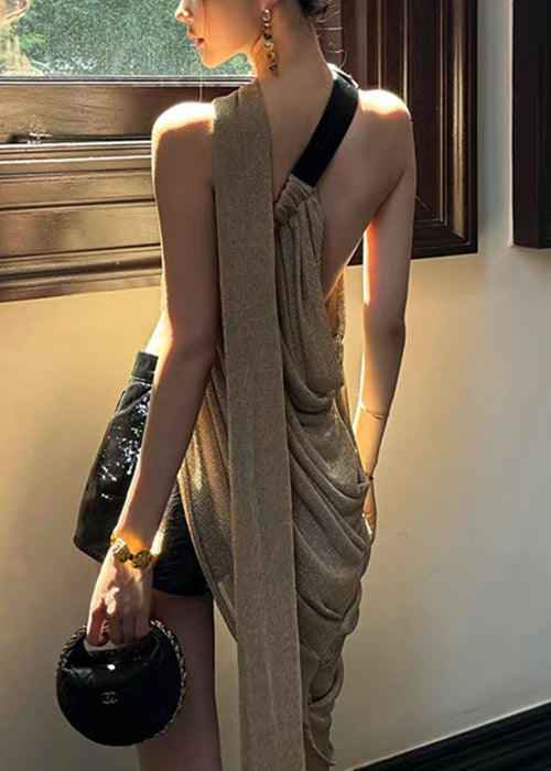Wrinkled Tank Asymmetrical Open Side New Top Sleeveless