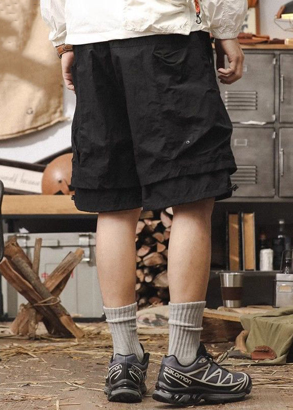 Shorts Pieces New Black Mens Pockets False Two Cotton Patchwork