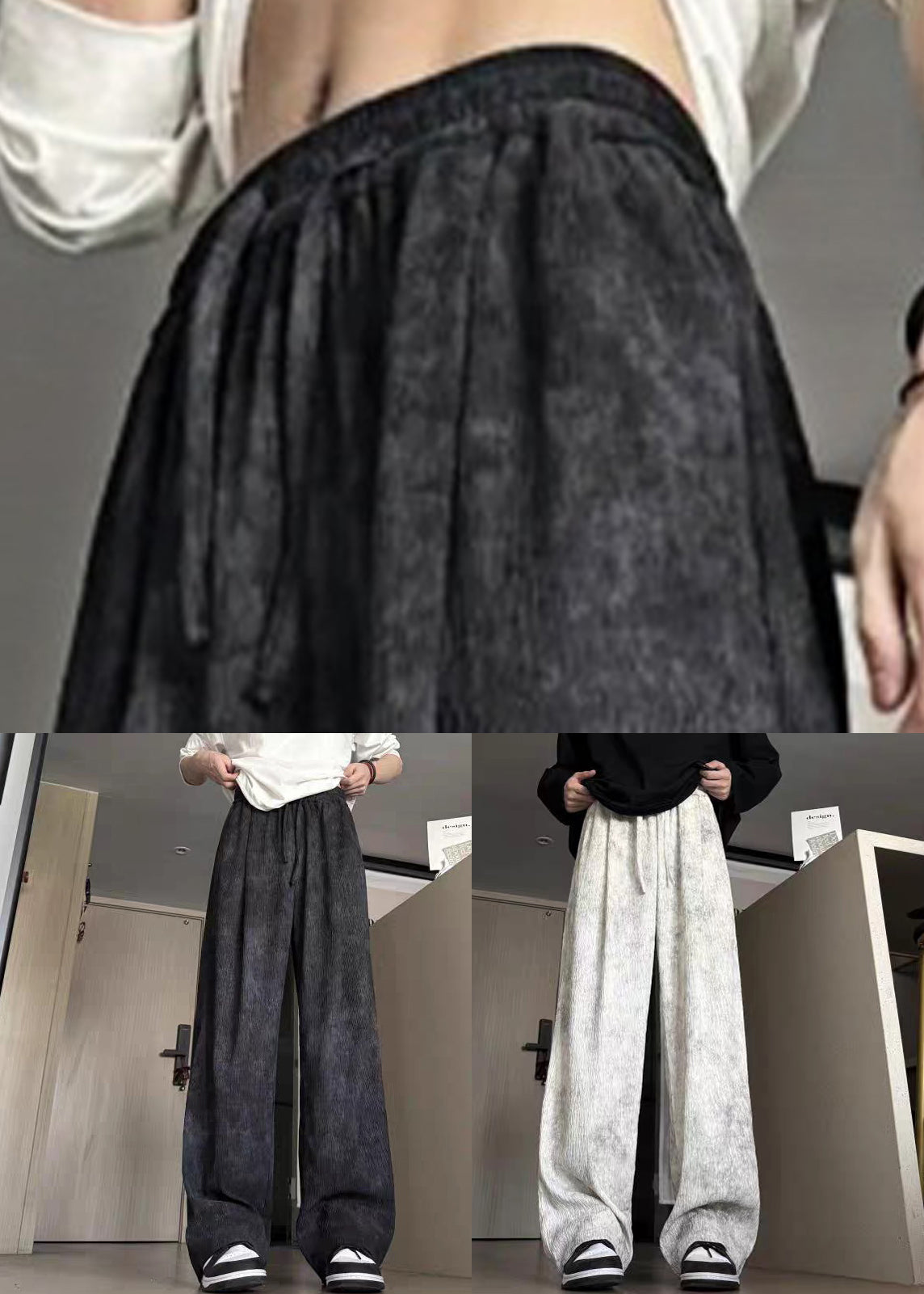 Tie Cotton Dye New Men Pants Elastic Summer Waist Black