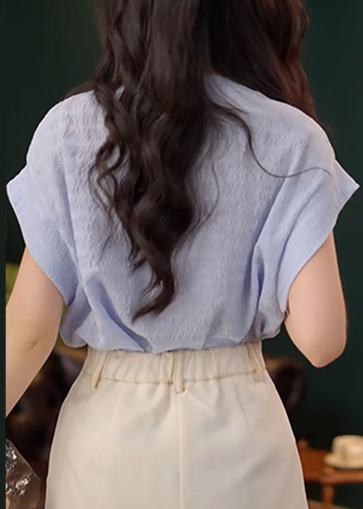 New Asymmetrical Shirt Summer Out Hollow Cotton Blue