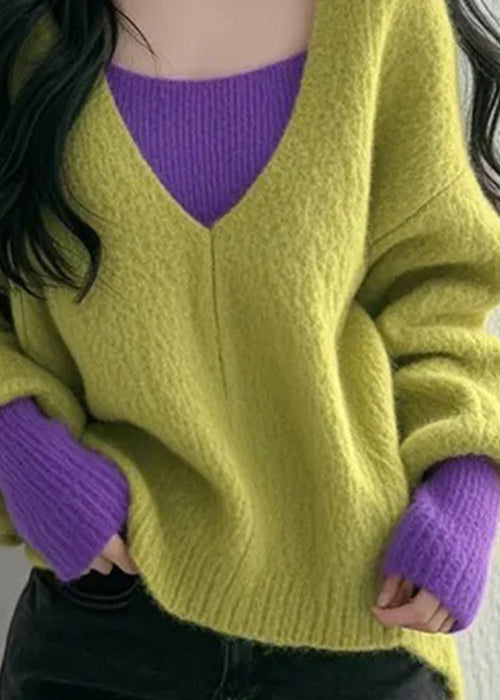 Sweaters False Knit New Two Blue Pieces Patchwork Fall