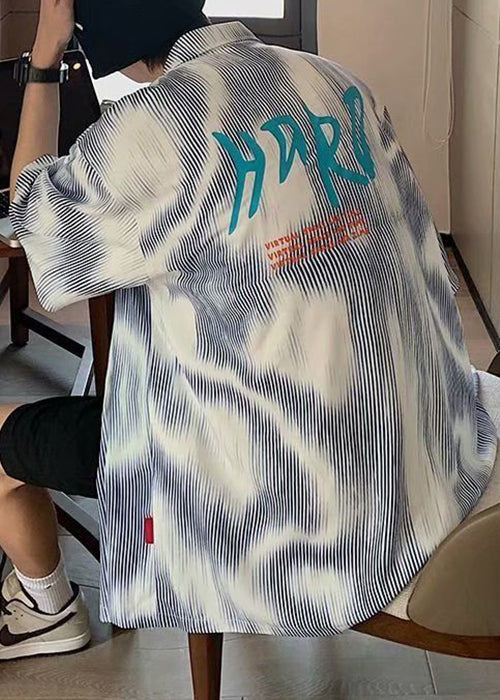 Blue Shirts Half New Striped Sleeve Mens Button Cotton