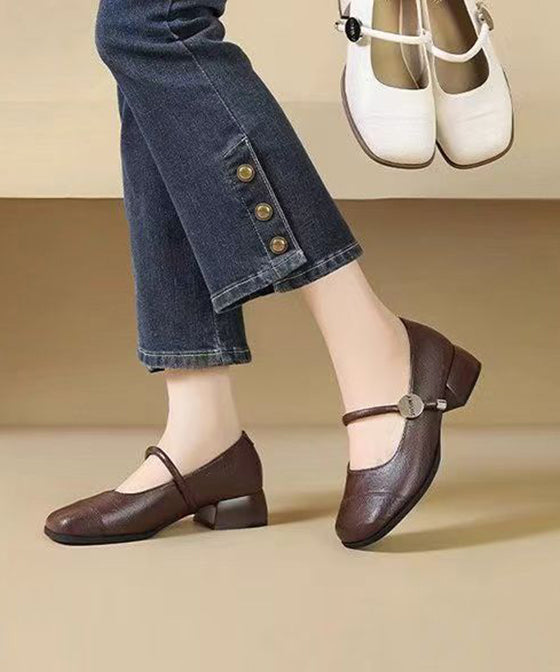 New Brown Faux Leather Loafer Shoes Splicing Buckle Strap YC018