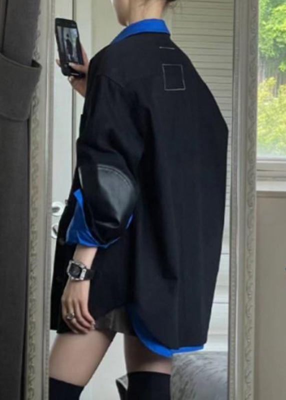 Butto And Black Shirt New Set Two Piece Blue Spring Coats
