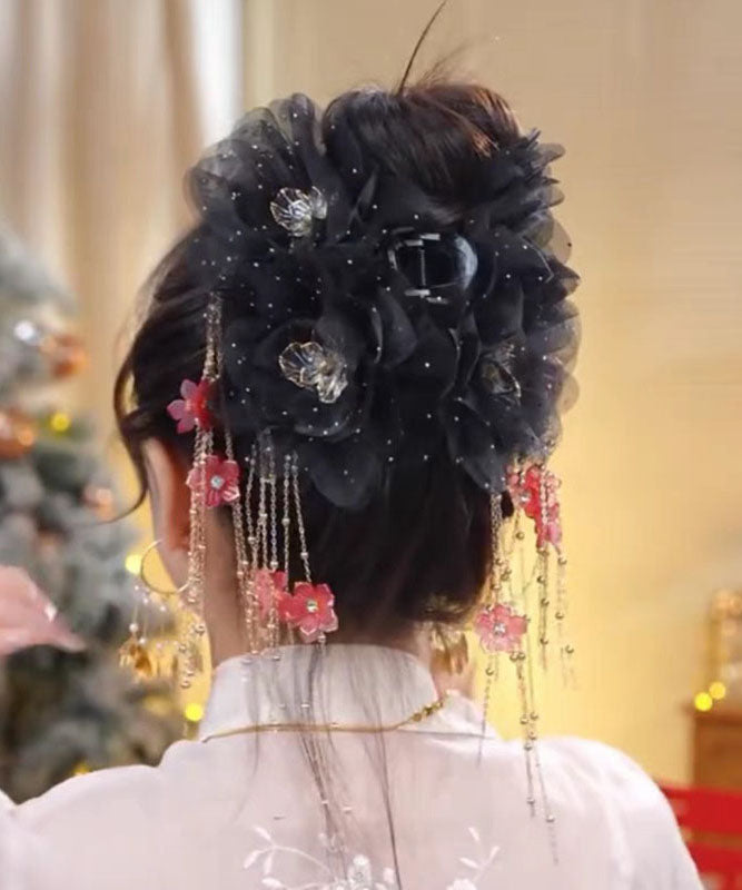 New Zircon Hairpin Tassel Floral Butterfly Tulle Champagne