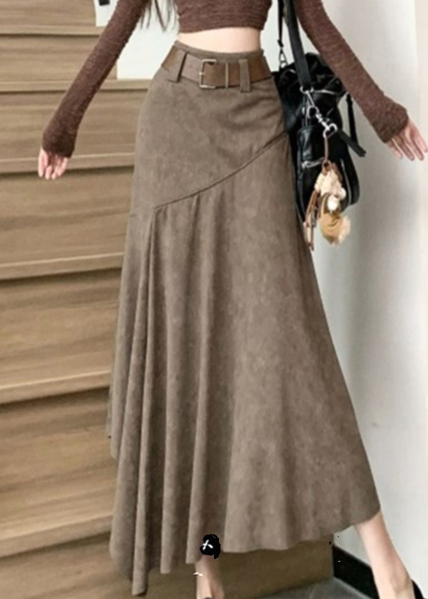 Asymmetrical Summer Line Coffee Wrinkled New Skirts A