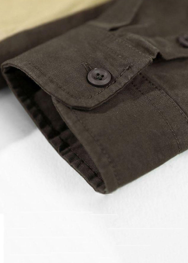 New Coffee Button Patchwork Cotton Mens Polo Shirts Spring TC031