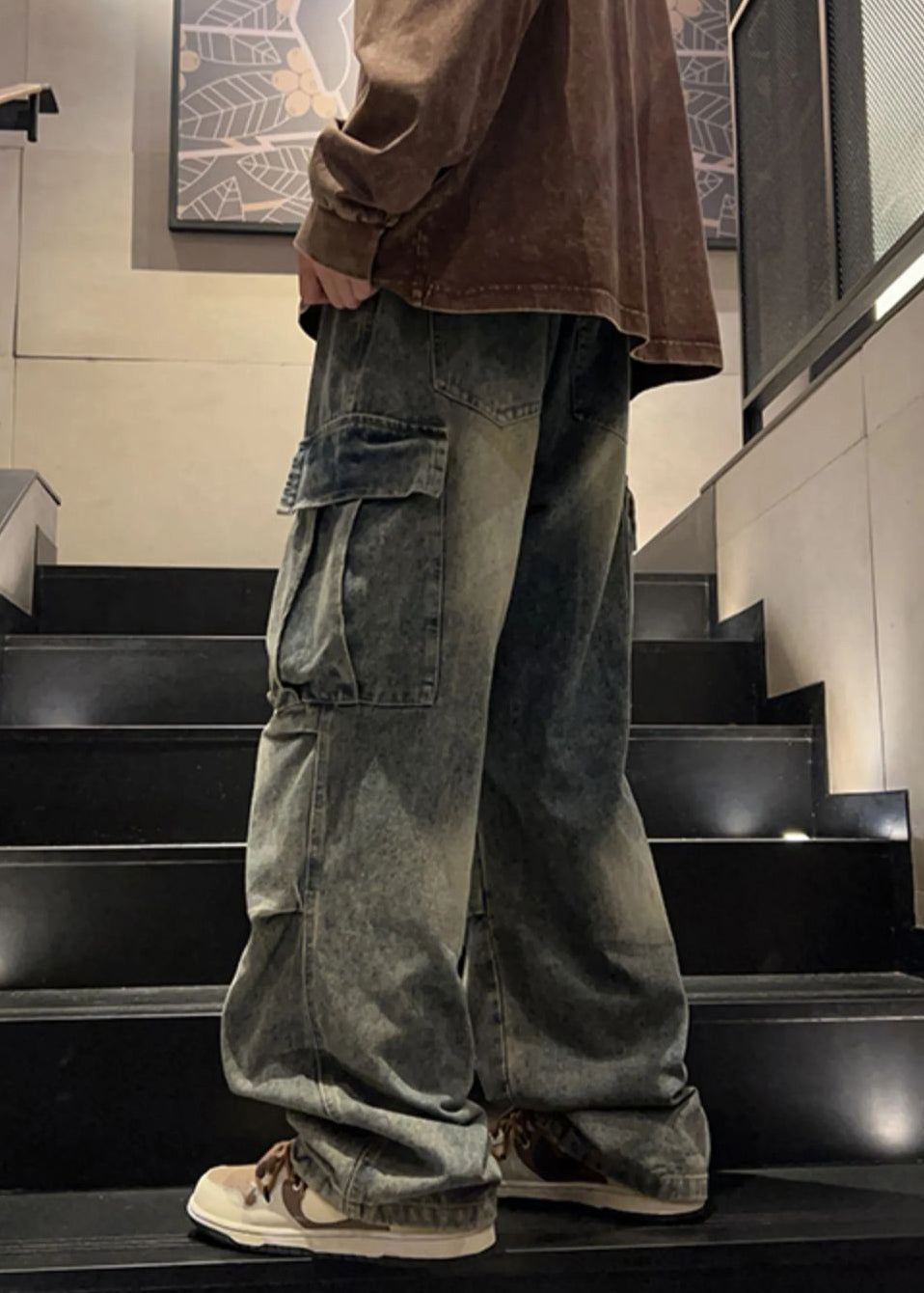 Waist Elastic Blue Pants Pockets Denim New Mens Spring Wrinkled