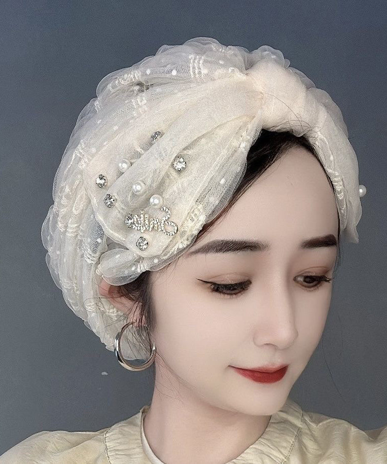 Beige Pearl Boonie Bubble New Zircon Fashion Thin Hat Tulle