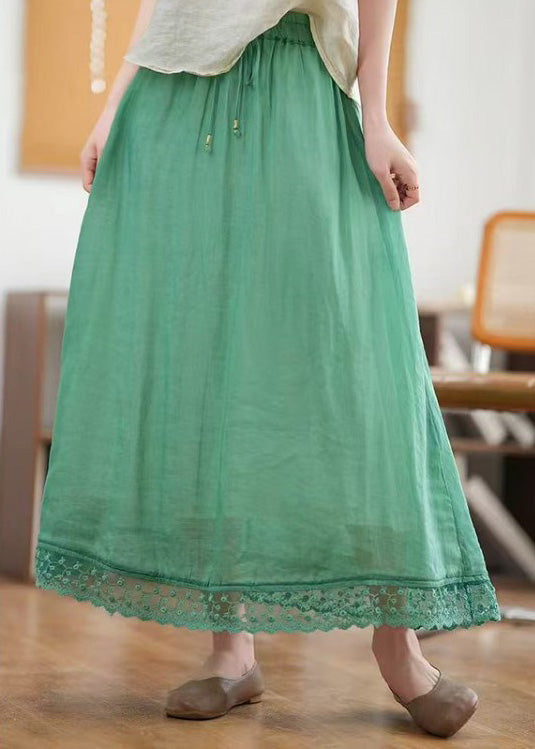 Green Skirts Linen Hollow Out Summer New Waist Elastic