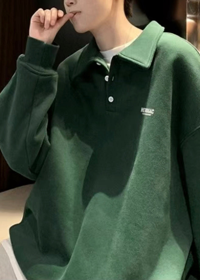 New Green Print Button Cotton Men Sweatshirts Spring TC024