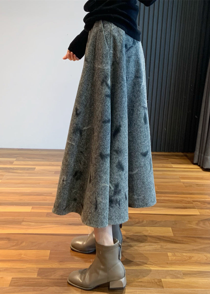 Skirt Grey New Embroidered High Woolen Waist Spring