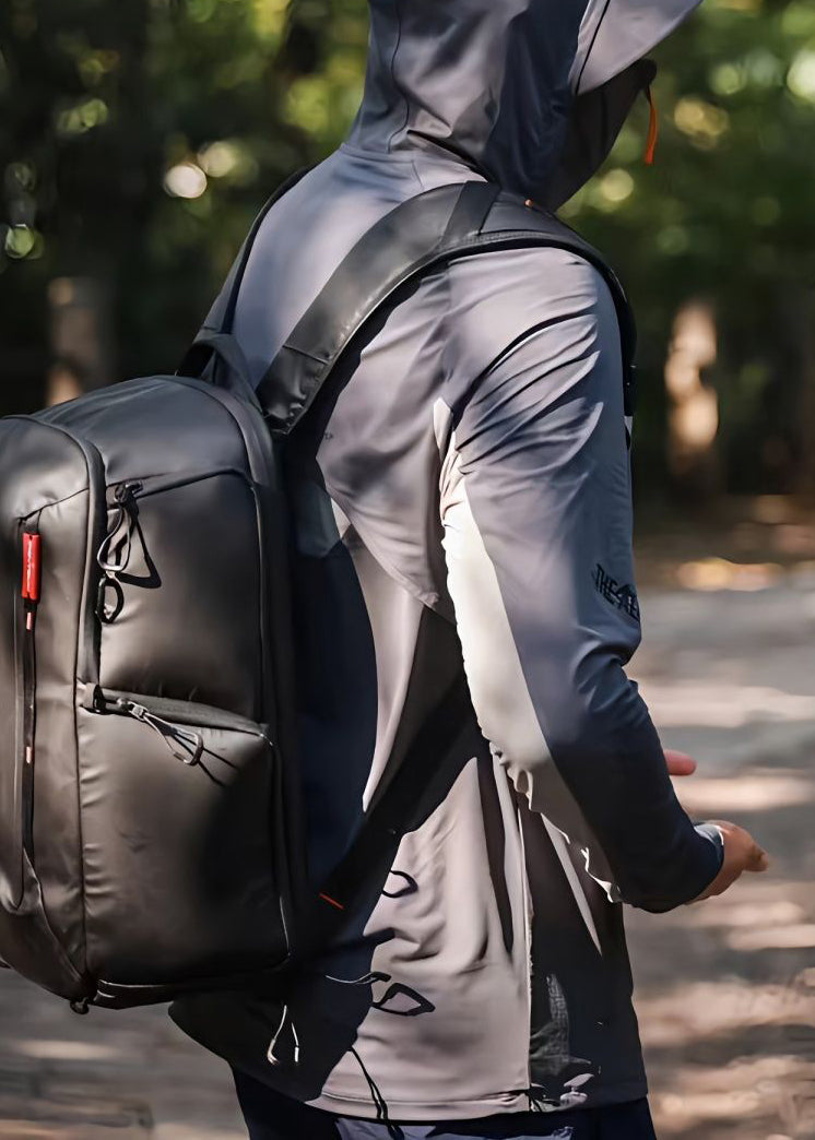 Grey Hooded Zippered Patchwork Silk Mens Ice Coat UPF 50+ New