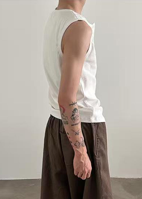 Grey Summer O Men Neck Button Tank Cotton New