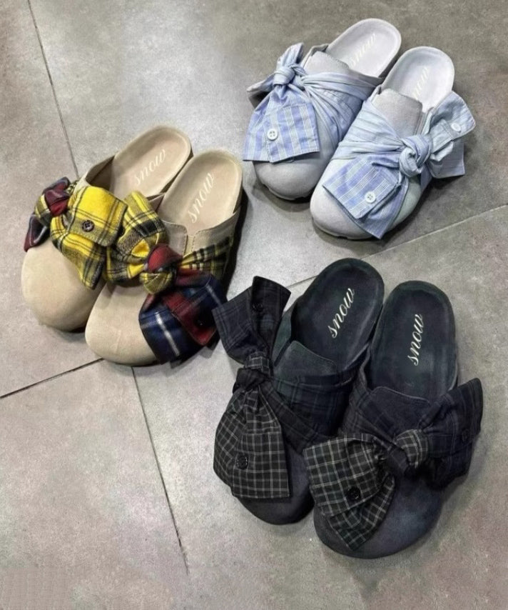 Blue New Japanese Bow Slide Platform Sandals